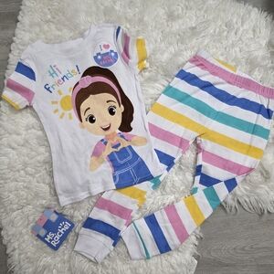 NWT Ms. Rachel Toddler Pajamas - Size 4T - "Hi Friends!" Striped Set - NEW